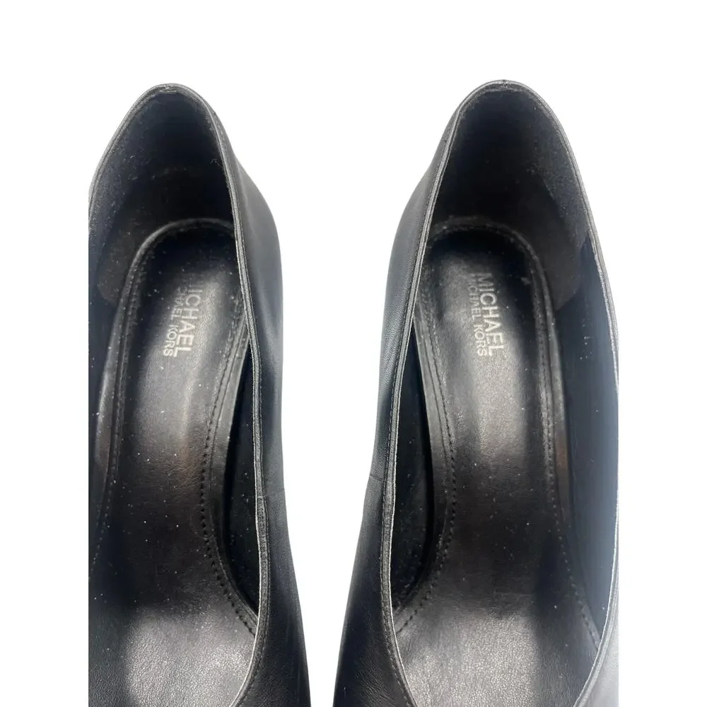 Michael Kors MK Pumps Cambria Pointed Toe Block Heel Black Leather Size 8.5 M